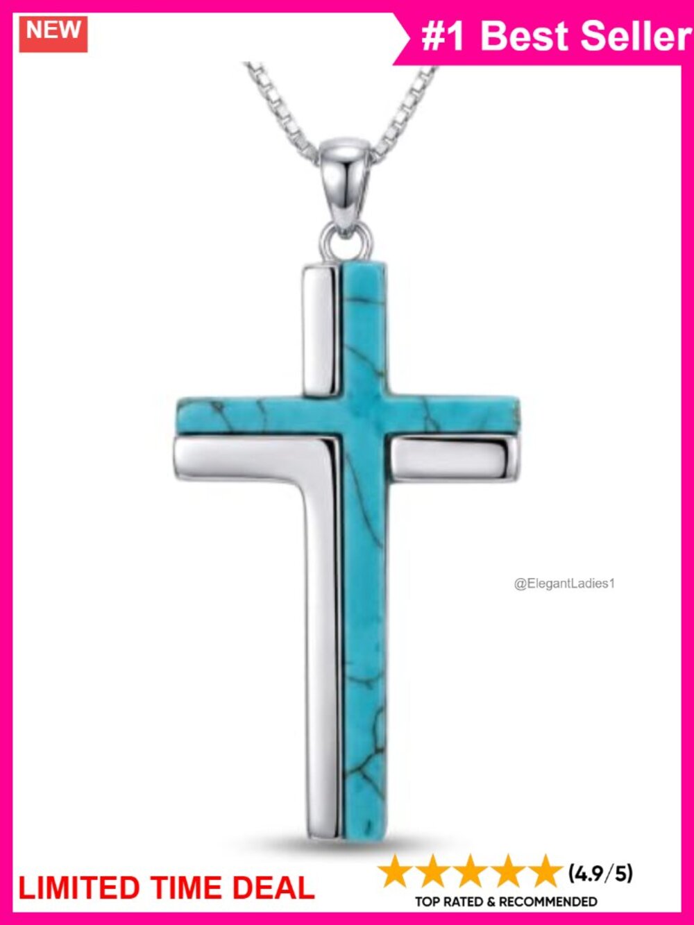 Sterling Silver Turquoise Cross Pendant Necklace Rhodium Plated 18+2in Chain